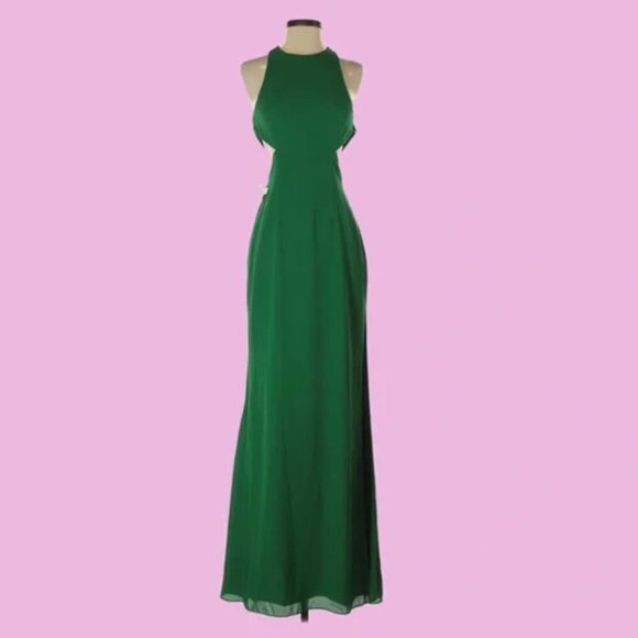 NWT Fame and Partners Green Halter Cut Out Backless Elegant Maxi Gown Size US 2 - Picture 2 of 3